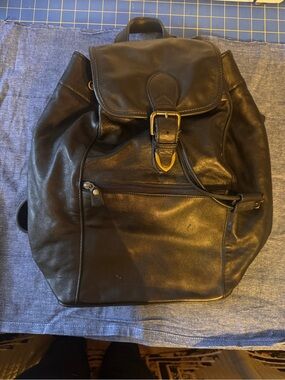 Men's or Women’s Black Leather Backpack with Buckle Accent